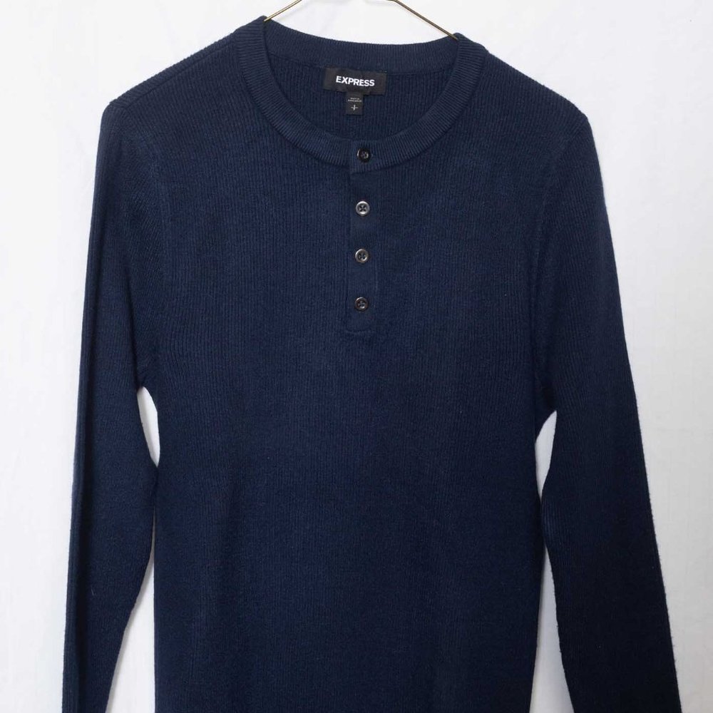 Express Men's Small Sweater Navy Blue Rib Knit